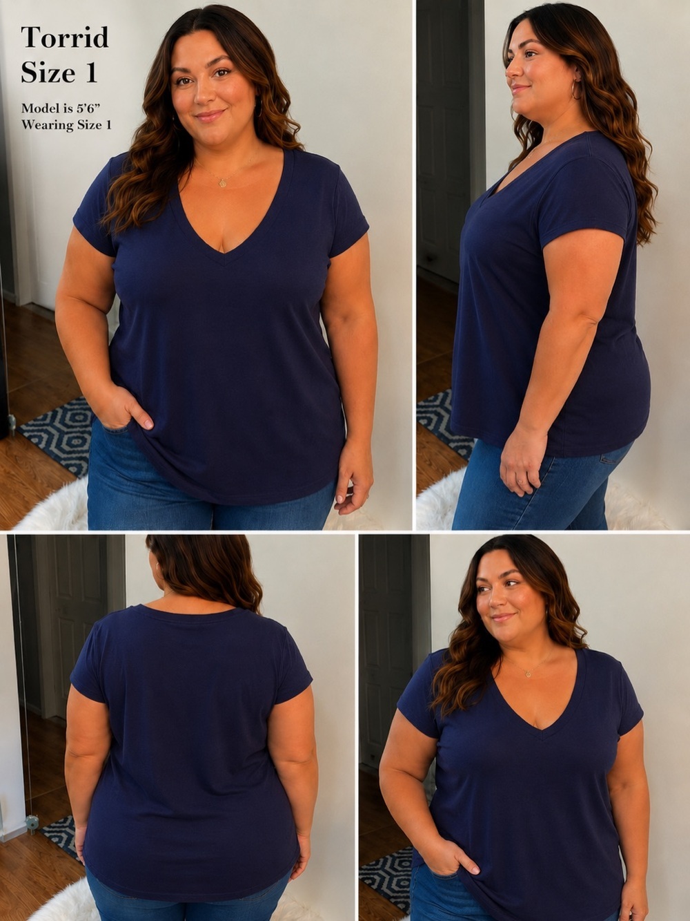 Torrid Classic Fit Navy V-Neck Tee Size 1 Plus Size Soft Stretch Casual Top